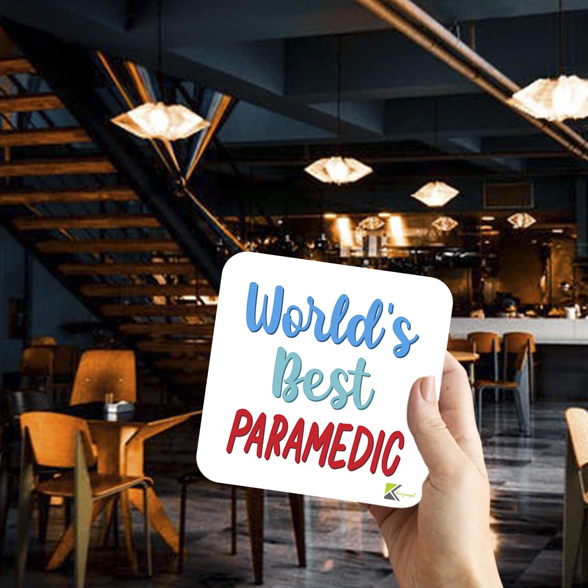 WB070 World's Best Paramedic MDF Wooden Coaster by Kruzroyal | Gift for Paramedic | Unique Novelty Present | 9cm x 9cm | Coffee Tea MDF Wooden Coaster