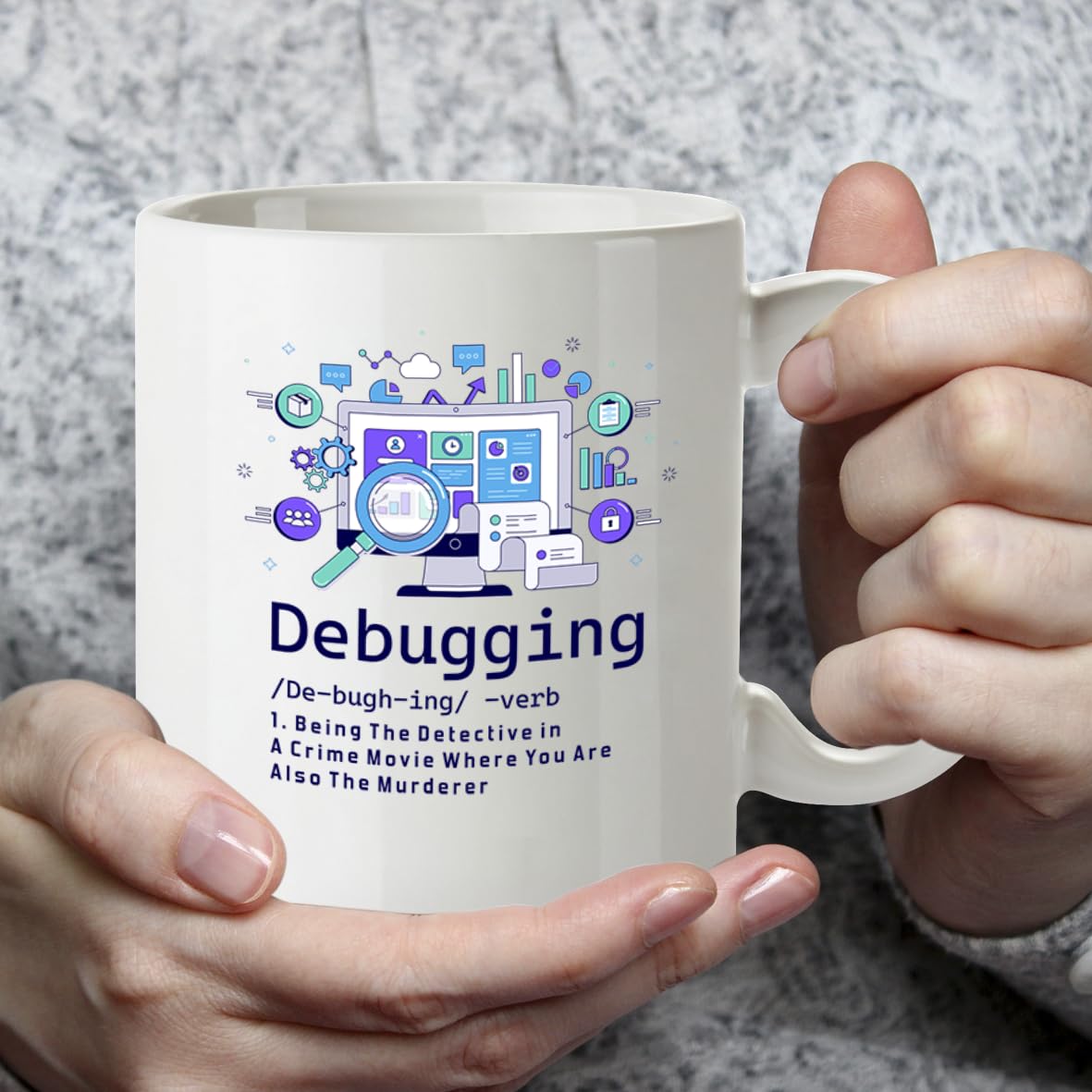Kruzroyal DZ944 Debugging Definition Coffee Mug - Funny 11oz White Ceramic Computer Programmer Gift, IT Tech Humor, Coding & Engineering Joke Cup for Men Women