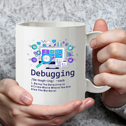 Kruzroyal DZ944 Debugging Definition Coffee Mug - Funny 11oz White Ceramic Computer Programmer Gift, IT Tech Humor, Coding & Engineering Joke Cup for Men Women