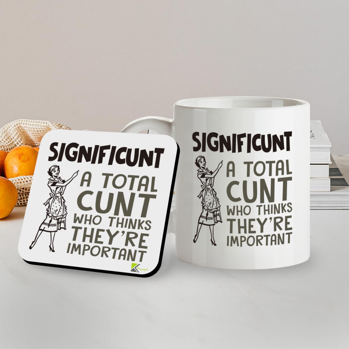 Kruzroyal SM029 Significunt : A Total c*nt who Think They're Important Rude Office -11OZ Mug & Matching Coaster Set
