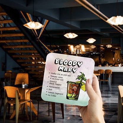 CS692 Drink Recipe Bloody Mary Novelty Funny Coffee Tea Drink Gift Glossy MDF Wooden Coaster