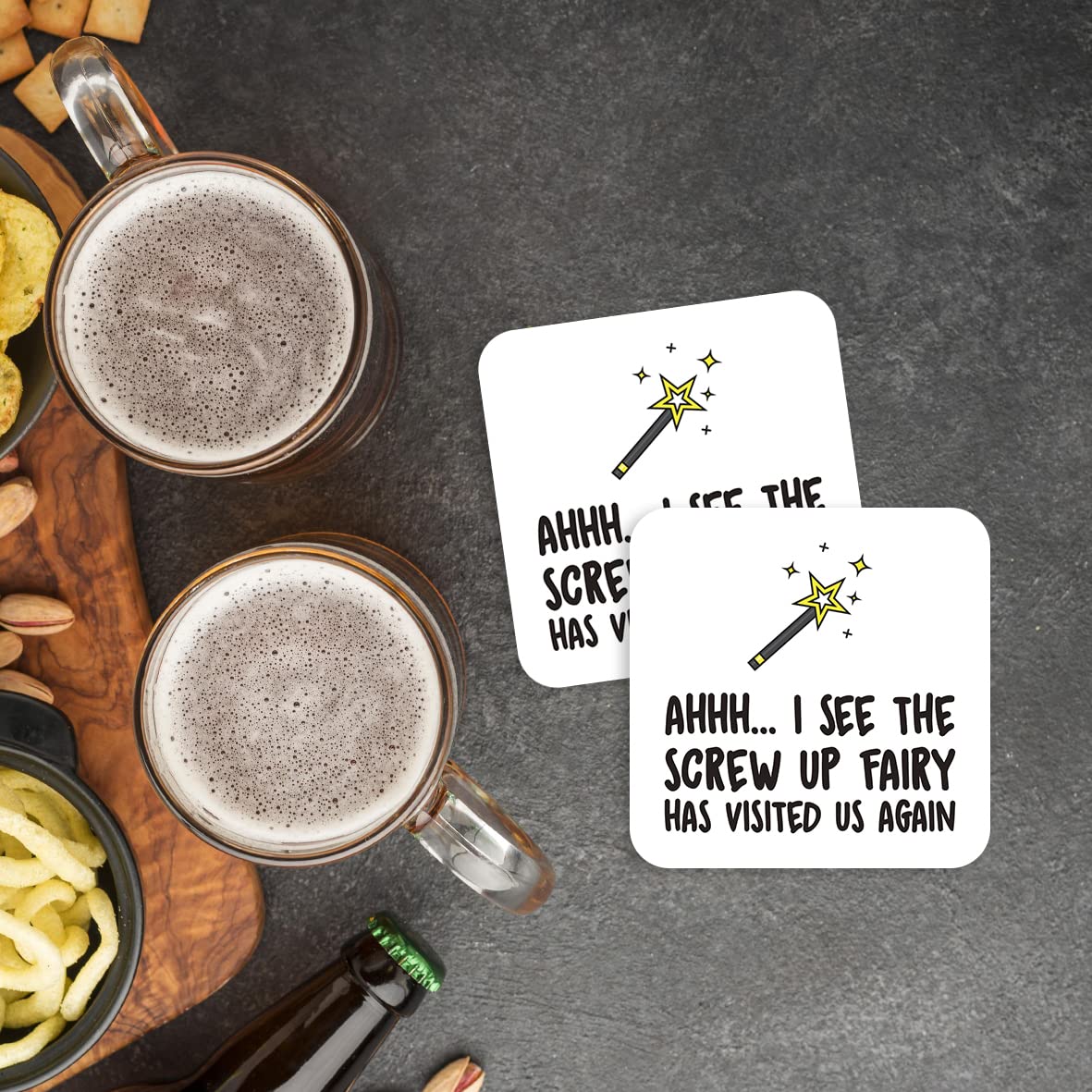 CS719 Ahhh.. I See The Screw up Fairy has Visited us Again Novelty Funny Coffee Tea Drink Gift Glossy MDF Wooden Coaster