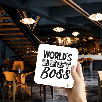 WB012 World's Best Boss MDF Wooden Coaster by Kruzroyal | Gift for Boss| Unique Novelty Present | 9cm x 9cm | Coffee Tea MDF Wooden Coaster