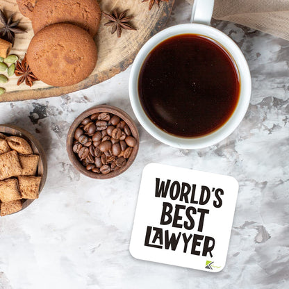 WB034 World's Best Lawyer MDF Wooden Coaster by Kruzroyal | Gift for Lawyer | Unique Novelty Present | 9cm x 9cm | Coffee Tea MDF Wooden Coaster