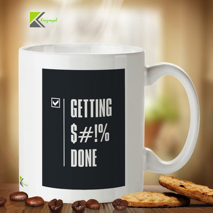 Kruzroyal Motivational Office Mug, Getting $#!% Done Checklist Design, Funny Productivity Gift for Coworker, Boss, Student or Entrepreneur, White Ceramic, 11 oz
