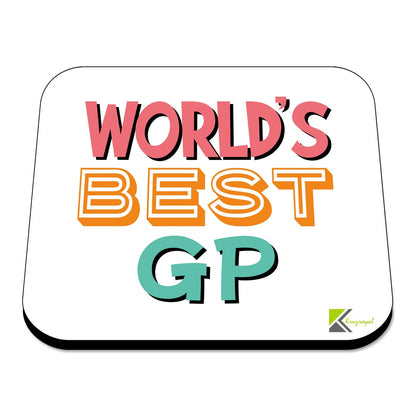 WB080 World's Best GP MDF Wooden Coaster by Kruzroyal | Gift for GP | Unique Novelty Present | 9cm x 9cm | Coffee Tea MDF Wooden Coaster