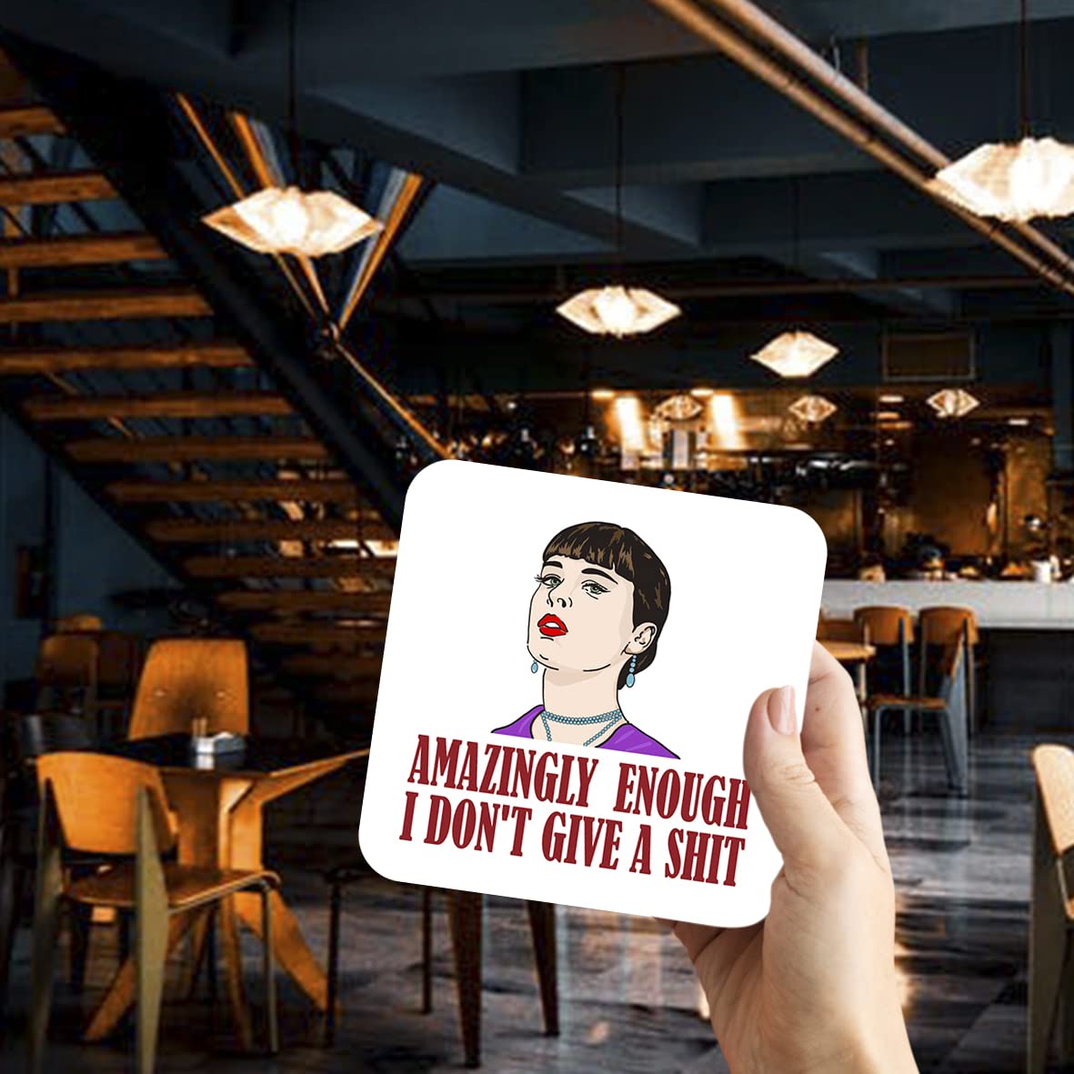 CS582 Amazingly enough i don't give a shit Novelty Funny Coffee Tea Drink Gift Glossy MDF Wooden Coaster