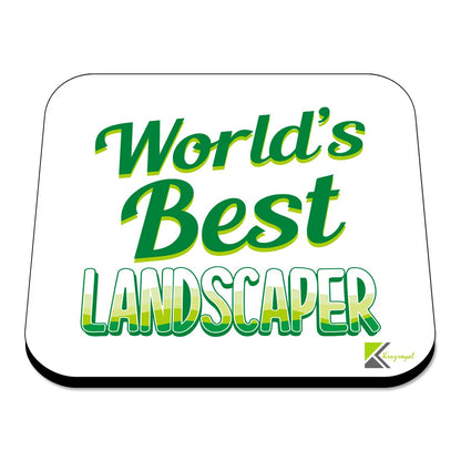WB032 World's Best Landscaper MDF Wooden Coaster by Kruzroyal | Gift for Landscaper | Unique Novelty Present | 9cm x 9cm | Coffee Tea MDF Wooden Coaster