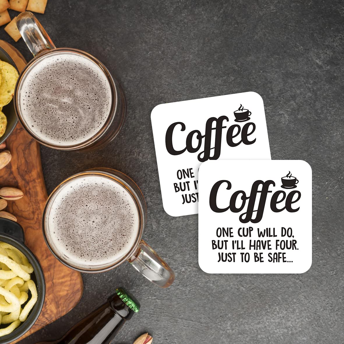 CS621 Coffee : one Cup Will do, but I'll Have Four. Just to be Safe Novelty Funny Coffee Tea Drink Gift Glossy MDF Wooden Coaster