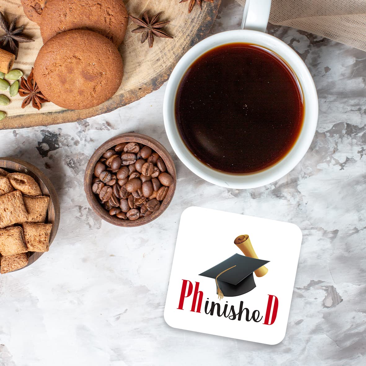 CS726 PHD Phinished Novelty Funny Coffee Tea Drink Gift Glossy MDF Wooden Coaster