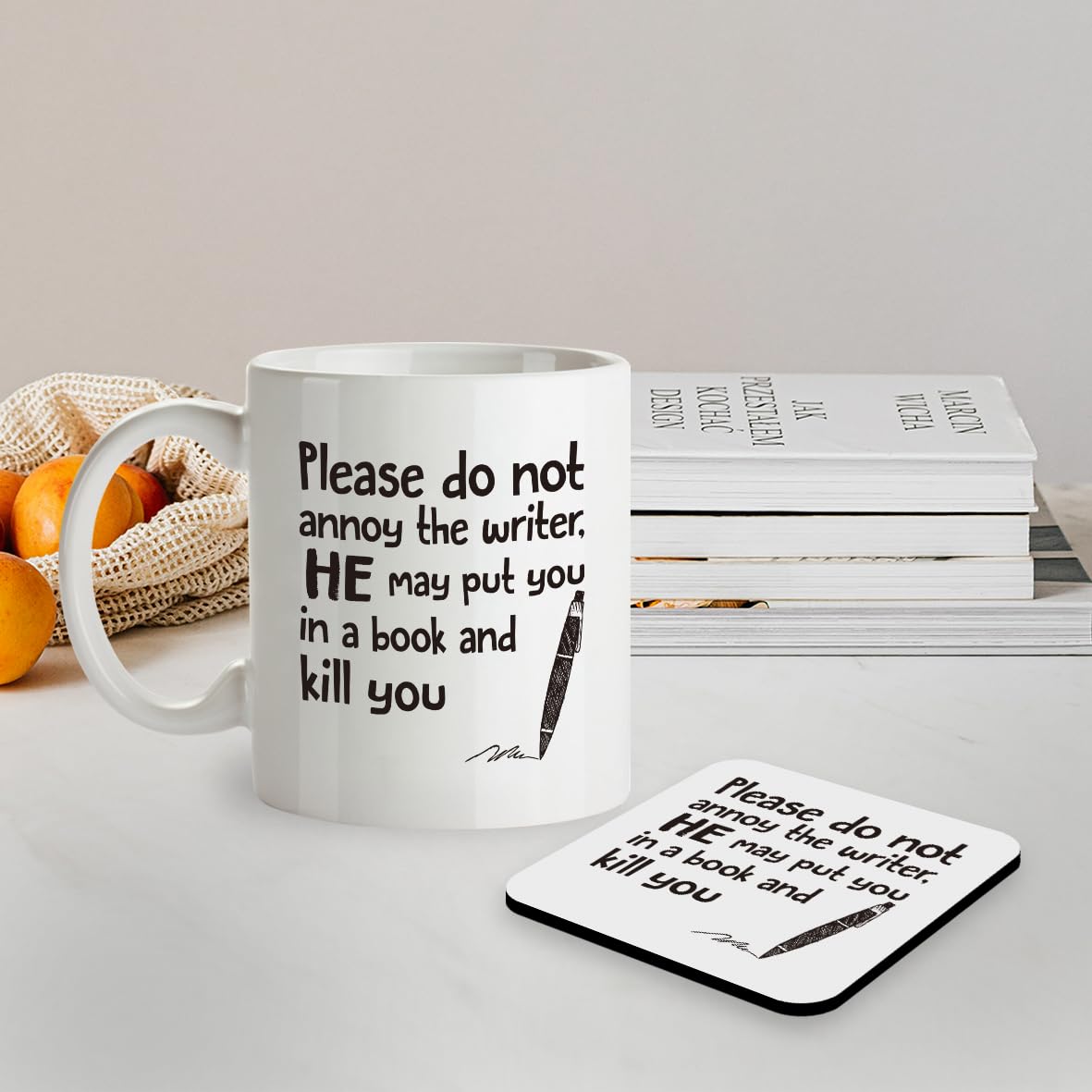 Kruzroyal SM076 Please do not Annoy The Writer, He May Put You in a Book and Kill You - Mug & Matching Coaster Set