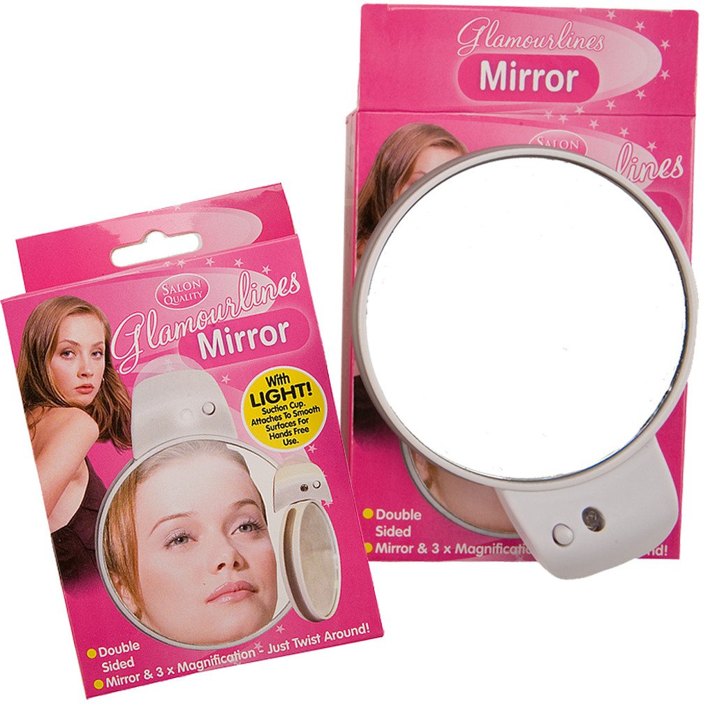 DOUBLE SIDED LIGHT UP MAKEUP MIRROR COMPACT WITH SUCTION CUPS MAGNIFYING SIDE