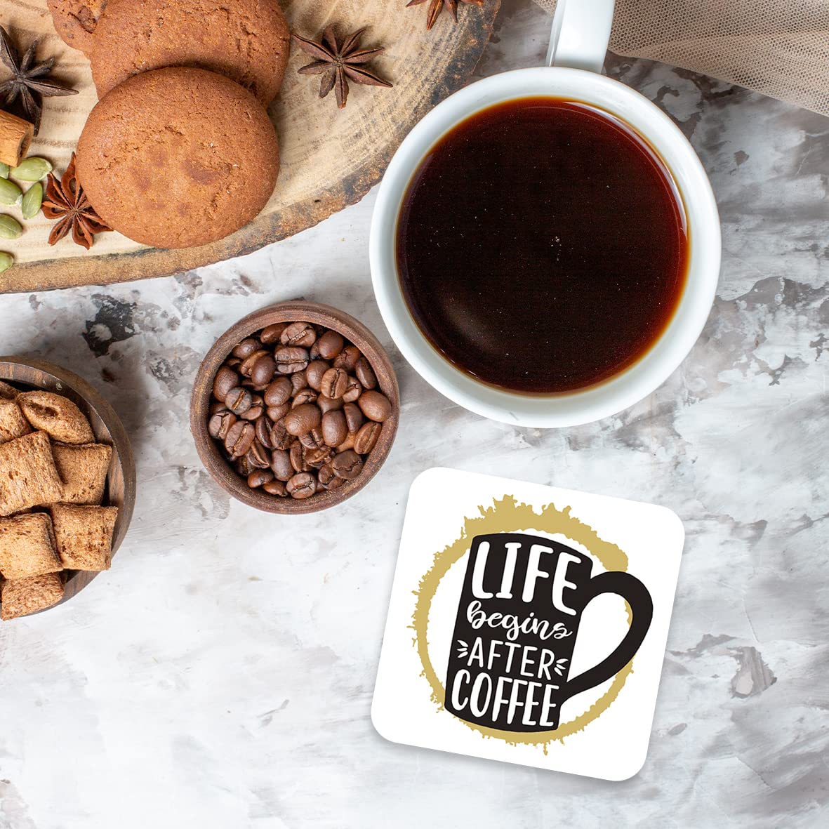 CS497 Life Begins After Coffee Novelty Funny Coffee Tea Drink Gift Glossy MDF Wooden Coaster