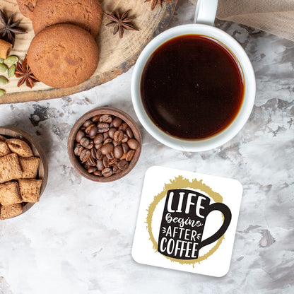 CS497 Life Begins After Coffee Novelty Funny Coffee Tea Drink Gift Glossy MDF Wooden Coaster
