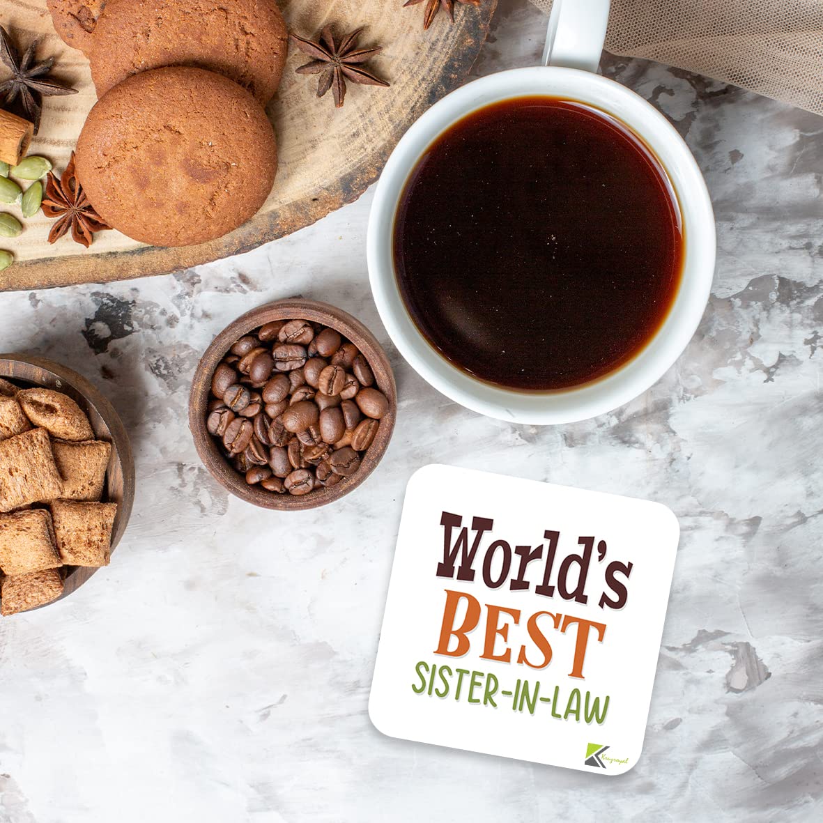 WB098 World's Best Sister-in-law MDF Wooden Coaster by Kruzroyal | Gift for Sister-in-law| Unique Novelty Present | 9cm x 9cm | Coffee Tea MDF Wooden Coaster