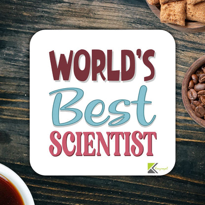 WB056 World's Best Scientist MDF Wooden Coaster by Kruzroyal | Gift for Scientist | Unique Novelty Present | 9cm x 9cm | Coffee Tea MDF Wooden Coaster