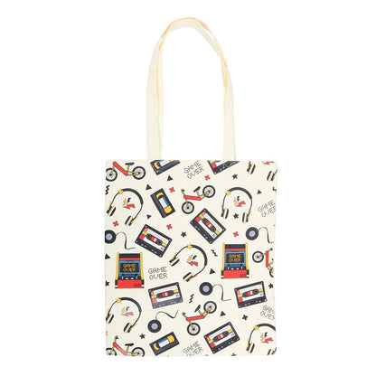 Something Different Wholesale Retro 80s Print Tote Bag | Polycotton Reusable Bag | Arcade & Cassette Print | Lightweight Shopping Bag | Nostalgic Gift | Hand Wash Only