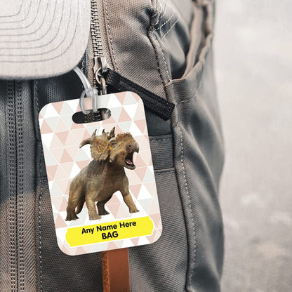 PLT249 Personalised Name's Bag with Dinosaur Image Novelty Funny Unique Designer Gift Glossy Plastic Suitcase Luggage Tag