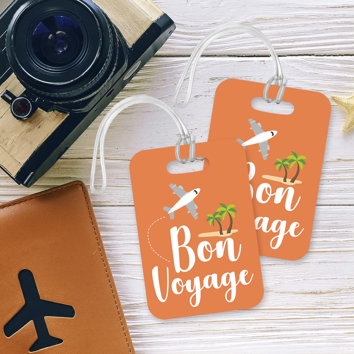LT081 Bon Voyage -2 Novelty Funny Unique Designer Gift Glossy Plastic Suitcase Luggage Tag