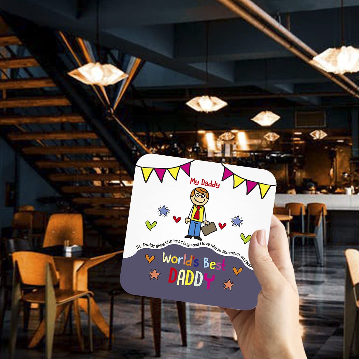 CS689 World's Best Daddy Novelty Funny Coffee Tea Drink Gift Glossy MDF Wooden Coaster