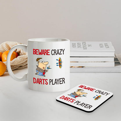 Kruzroyal SM085 Beware Crazy Darts Player - 11OZ Mug & Matching Coaster Set
