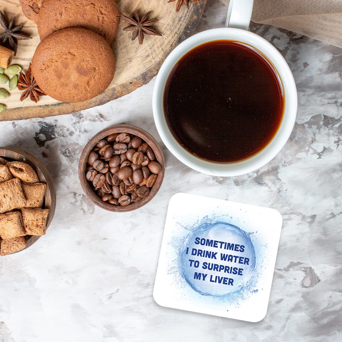CS728 Sometimes i Drink Water to Surprise My Liver Novelty Funny Coffee Tea Drink Gift Glossy MDF Wooden Coaster