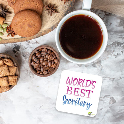 WB067 World's Best Secretary MDF Wooden Coaster by Kruzroyal | Gift for Secretary | Unique Novelty Present | 9cm x 9cm | Coffee Tea MDF Wooden Coaster