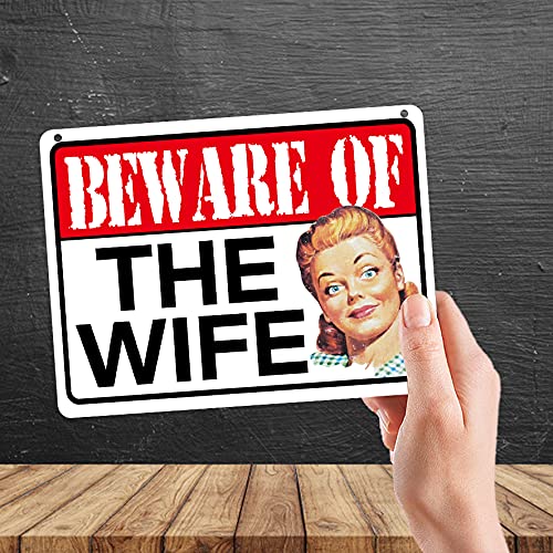 Kruzroyal MP363 BEWARE Of the wife. Funny Novelty Retro Vintage Metal Wall Sign Plaque 20cm x 15cm