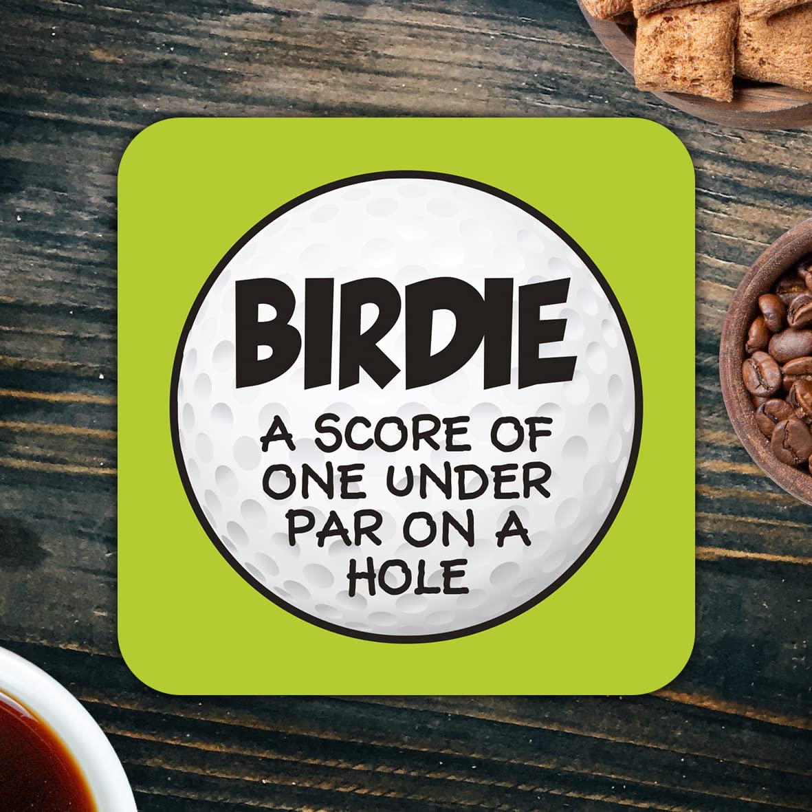 CS653 Golf Birdie: A Score of one Under par on a Hole Novelty Funny Coffee Tea Drink Gift Glossy MDF Wooden Coaster