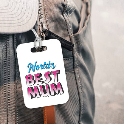 LT414 World's Best Mum Novelty Funny Unique Designer Gift, Suitcase, Glossy Plastic Luggage Tag for Mum