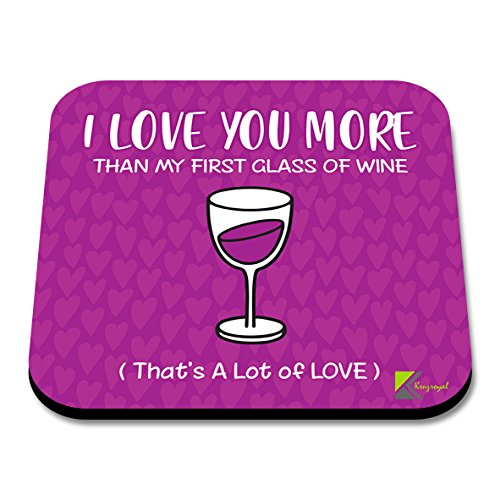 CS146 I Love You More Than My First Glass of Wine (That's a lot of Love) / Valentine's Day Gift Novelty Funny Coffee Tea Drink Gift Glossy MDF Wooden Coaster