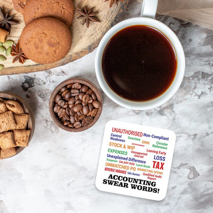 CS571 Accounting Swear Words! Novelty Funny Coffee Tea Drink Gift Glossy MDF Wooden Coaster | Gifts for Accountants, Bookkeepers, Finance Professionals