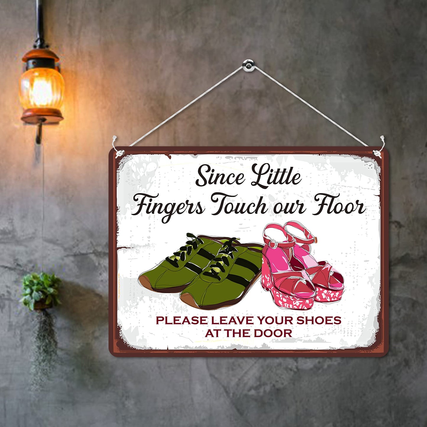 Kruzroyal MP122 Since little fingers touch our floor, please leave your shoes at the door Funny Novelty Retro Vintage Metal Wall Sign Plaque 20cm x 15cm