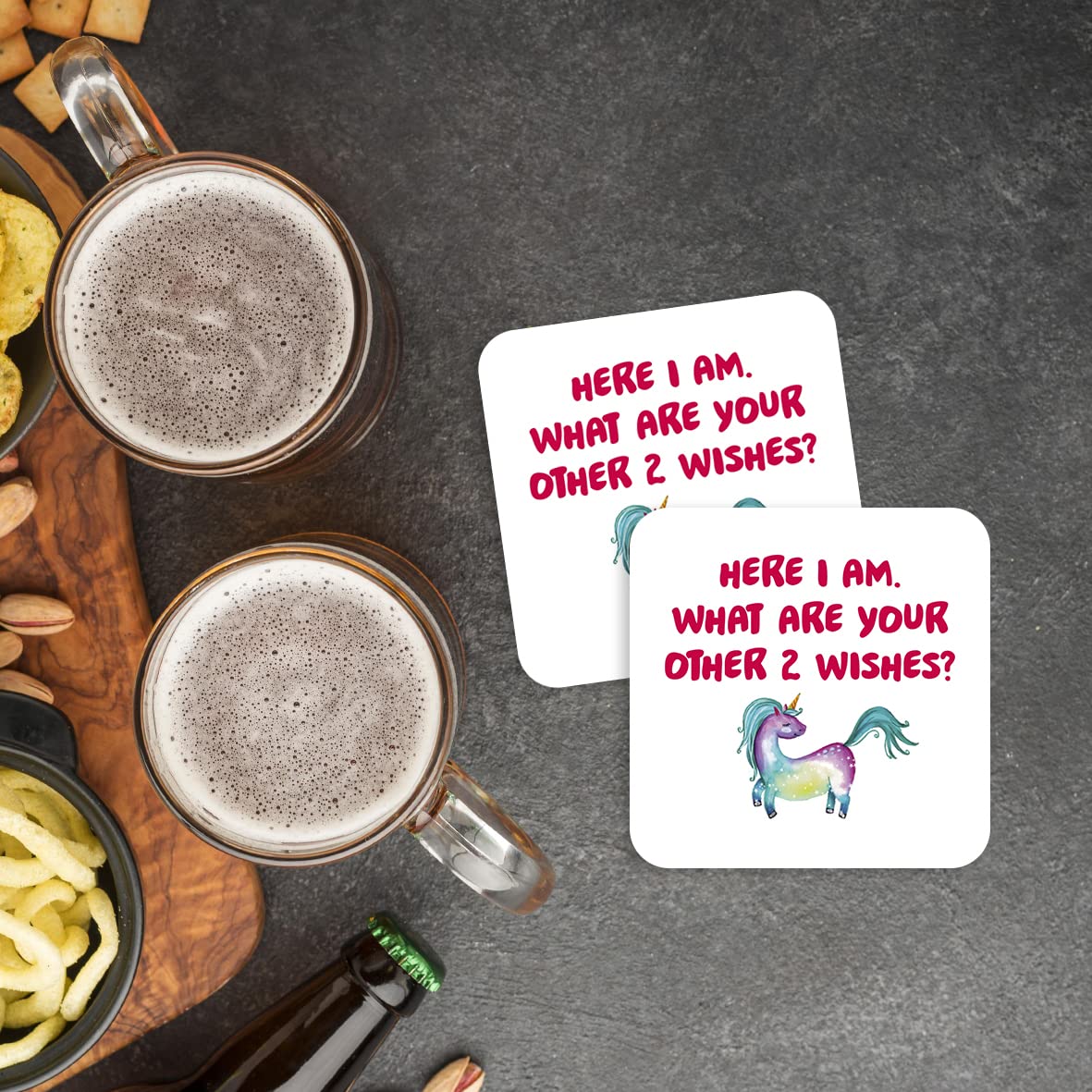 CS763 Here i am,What are Your Other 2 Wishes? Novelty Funny Coffee Tea Drink Gift Glossy MDF Wooden Coaster