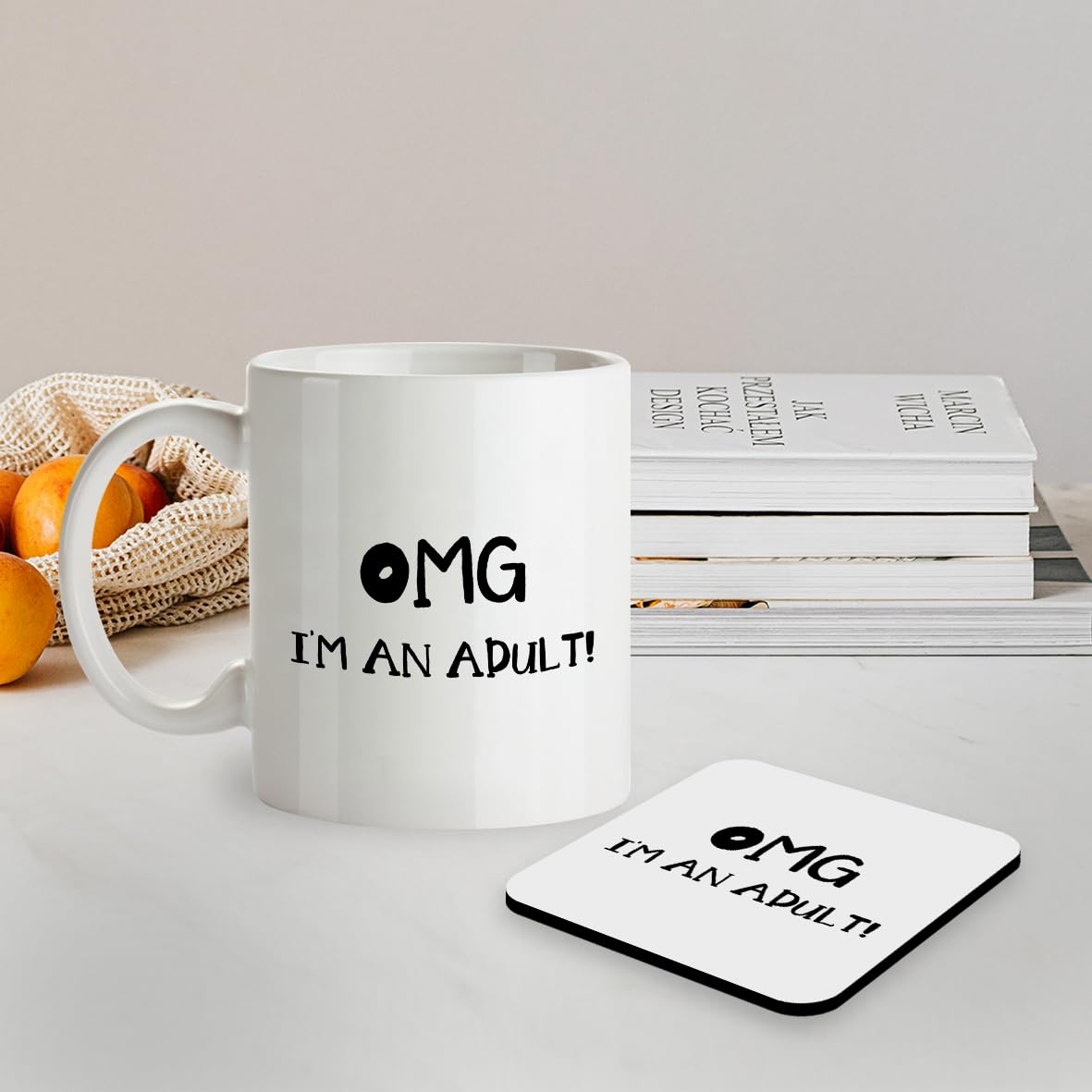 Kruzroyal SM056 OMG I'm an Adult! - 11OZ Mug & Matching Coaster Set - Birthday 21st,18th Gift, Funny Coffee Mugs, Quote Mugs, Mugs with Sayings, Gifts for Him, Gifts for Her,