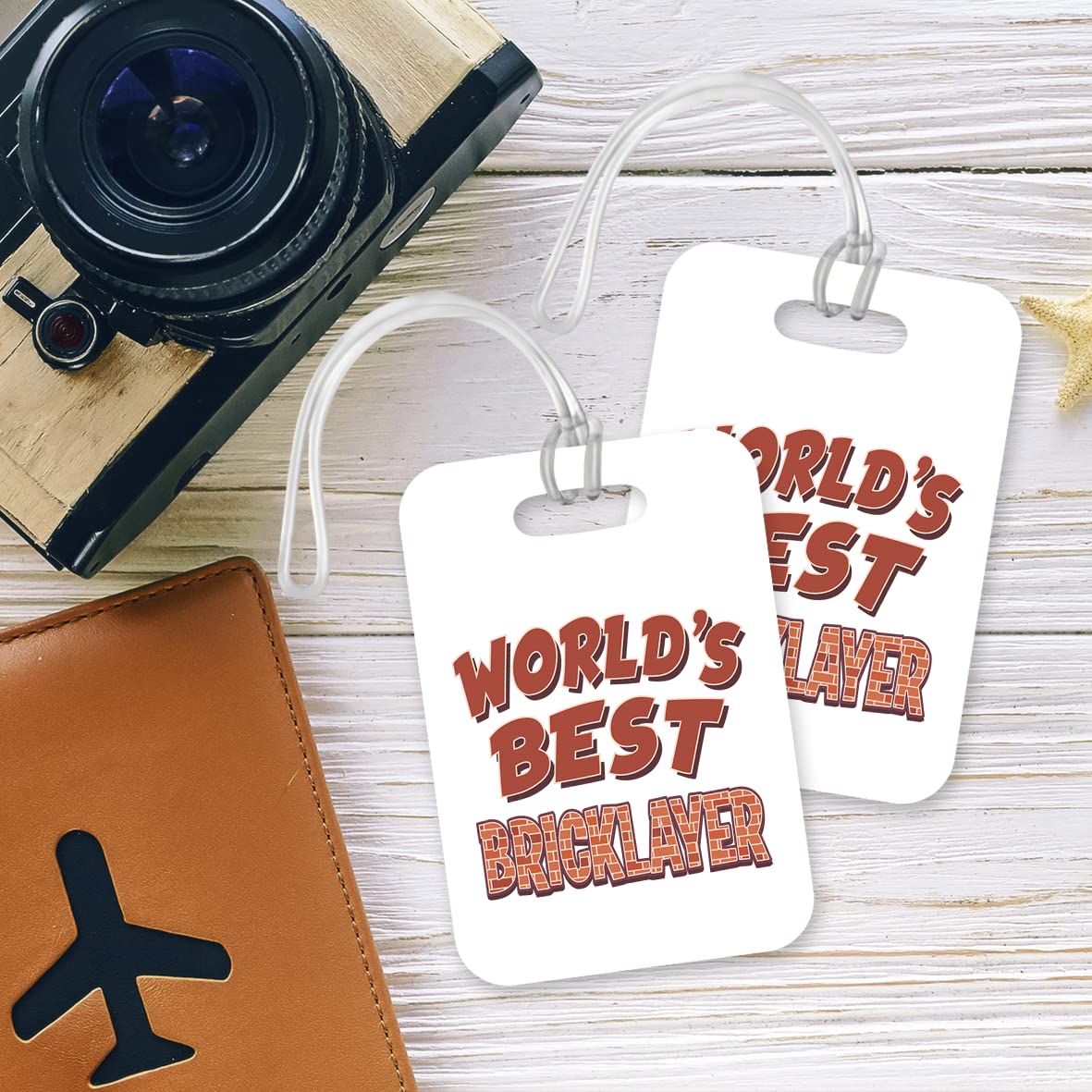 LT443 World's Best Bricklayer Novelty Funny Unique Designer Gift, Suitcase, Glossy Plastic Luggage Tag for Bricklayer