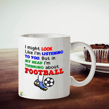 Kruzroyal Football Mug Funny Gift for Men - 11oz/325ml Thinking About Football Ceramic Coffee Cup for Dad Brother Husband - Novelty Fan Present