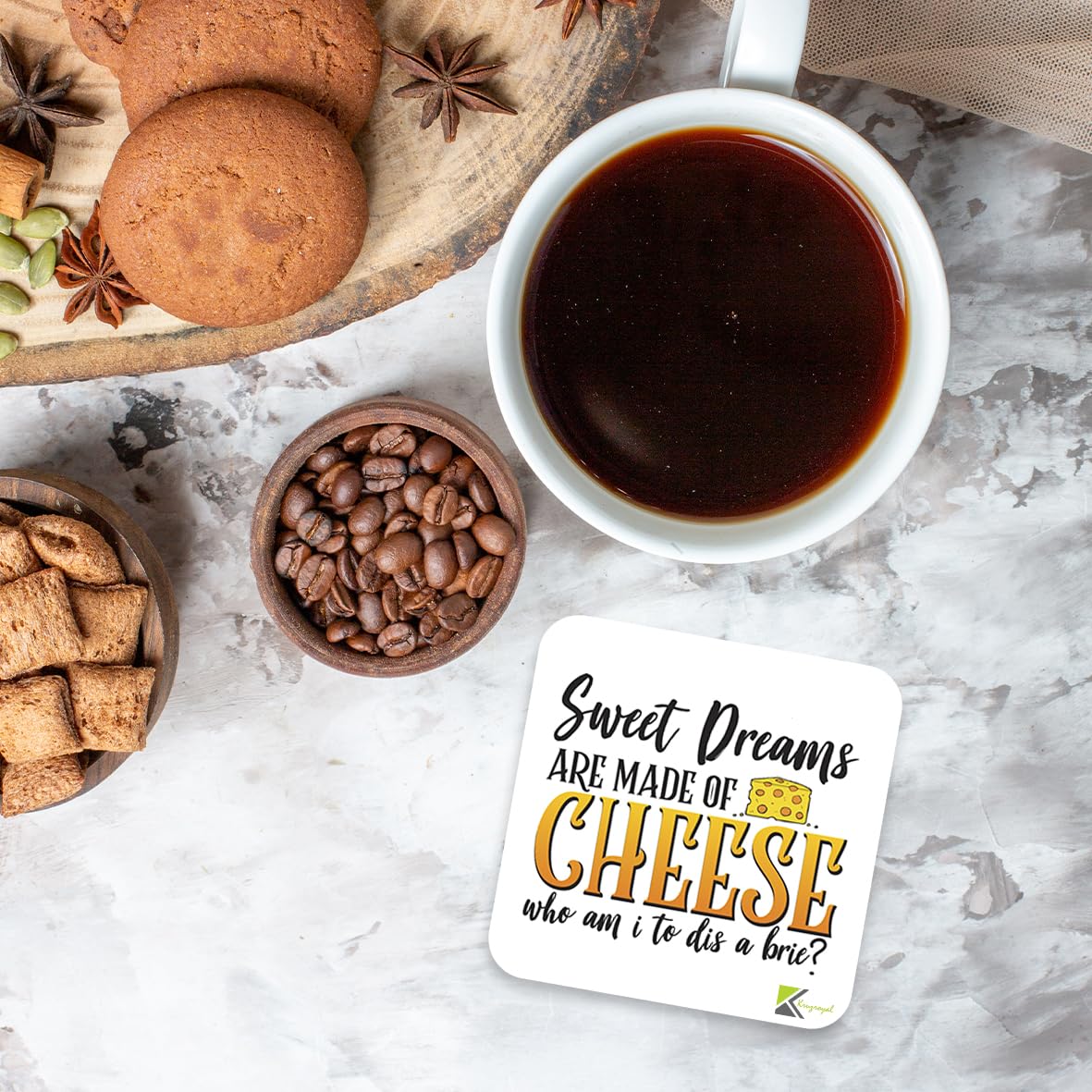 CS390 Sweet Dreams are made of cheese who am i to dis a brie? Novelty Funny Coffee Tea Drink Gift Glossy MDF Wooden Coaster | Gifts for Foodie Men Women Friend | Drink Mat
