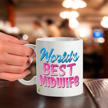 Kruzroyal DZ850 World's Best Midwife Mug 11oz - White Ceramic Cup for Student, Doula, NHS Staff - Heartfelt Thank You, Baby Shower Present for Her