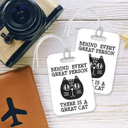 LT124 Behind Every Great Person There is A Great Cat Novelty Funny Unique Designer Gift Glossy Plastic Suitcase Luggage Tag