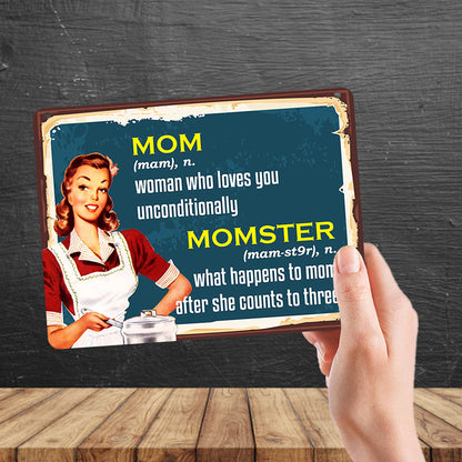 Kruzroyal MP129 Defination MOM/MOMSTER Funny Novelty Retro Vintage Metal Wall Sign Plaque 20cm x 15cm