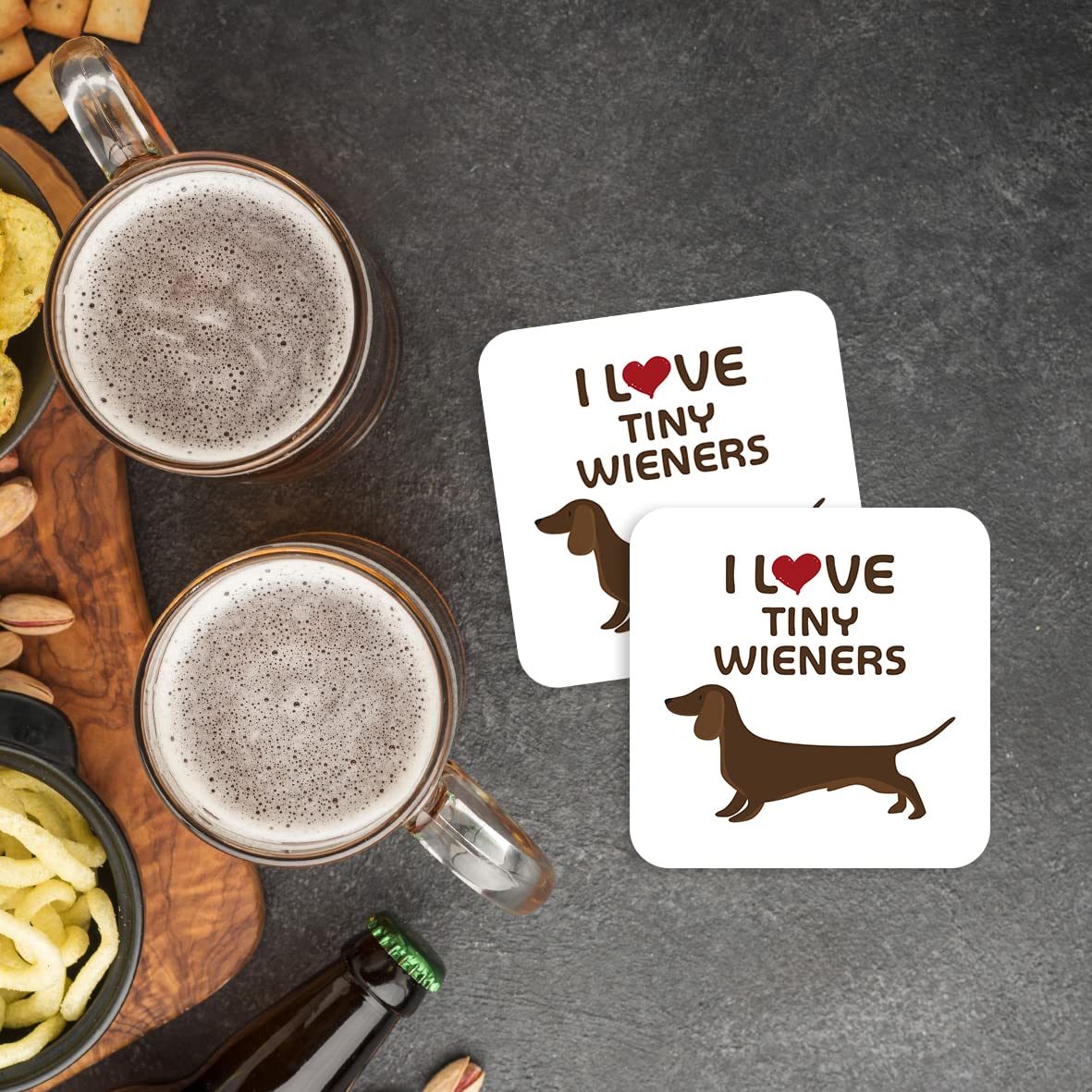 CS620 I love tiny wieners Novelty Funny Coffee Tea Drink Gift Glossy MDF Wooden Coaster