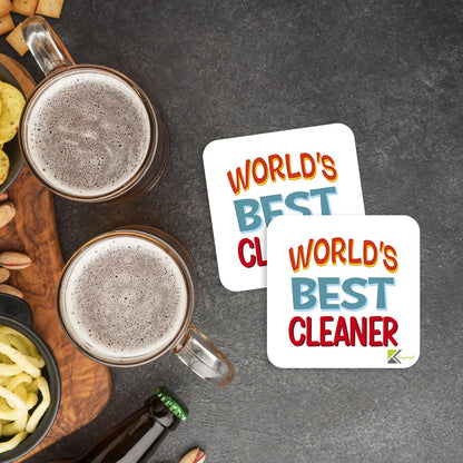 WB008 World's Best Cleaner MDF Wooden Coaster by Kruzroyal | Gift for Cleaner| Unique Novelty Present | 9cm x 9cm | Coffee Tea MDF Wooden Coaster
