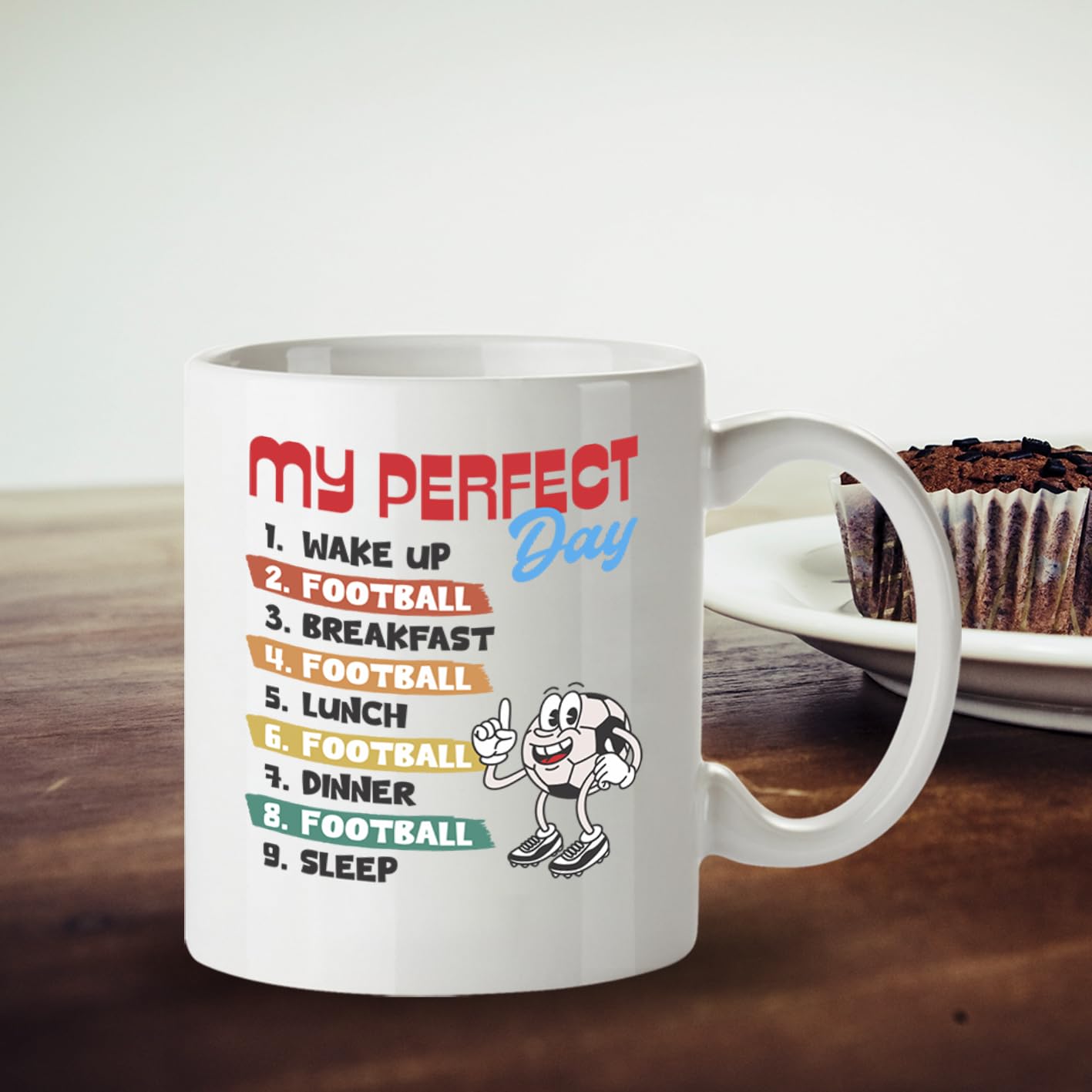Kruzroyal My Perfect Day Football Funny Coffee Mug - Soccer Themed Novelty Cup Great Gift for Fans Players Men Boys Dad