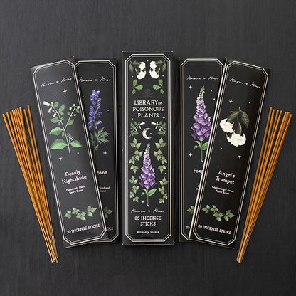 Set of 4 Poisonous Plants Incense Stick Packs – Botanical-Inspired Scents with Gothic Plant Designs, Ideal for Creating Mystical Atmospheres and Unique Home Décor