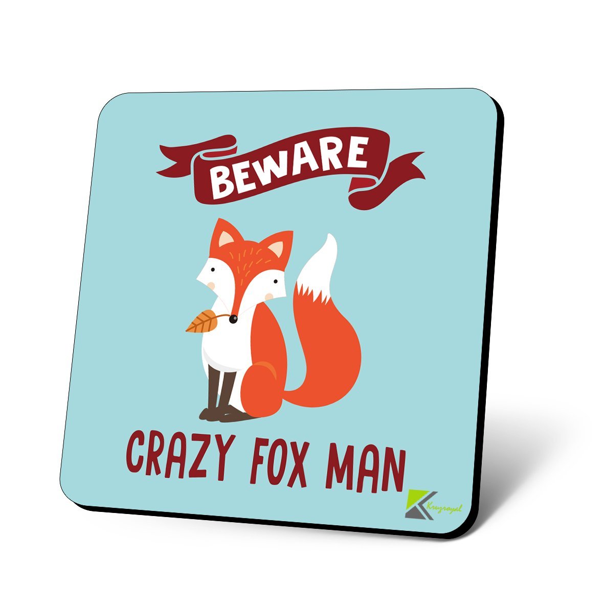 CS1025 Beware Crazy Fox Man Novelty Funny Coffee Tea Drink Christmas Gift Glossy MDF Wooden Coaster