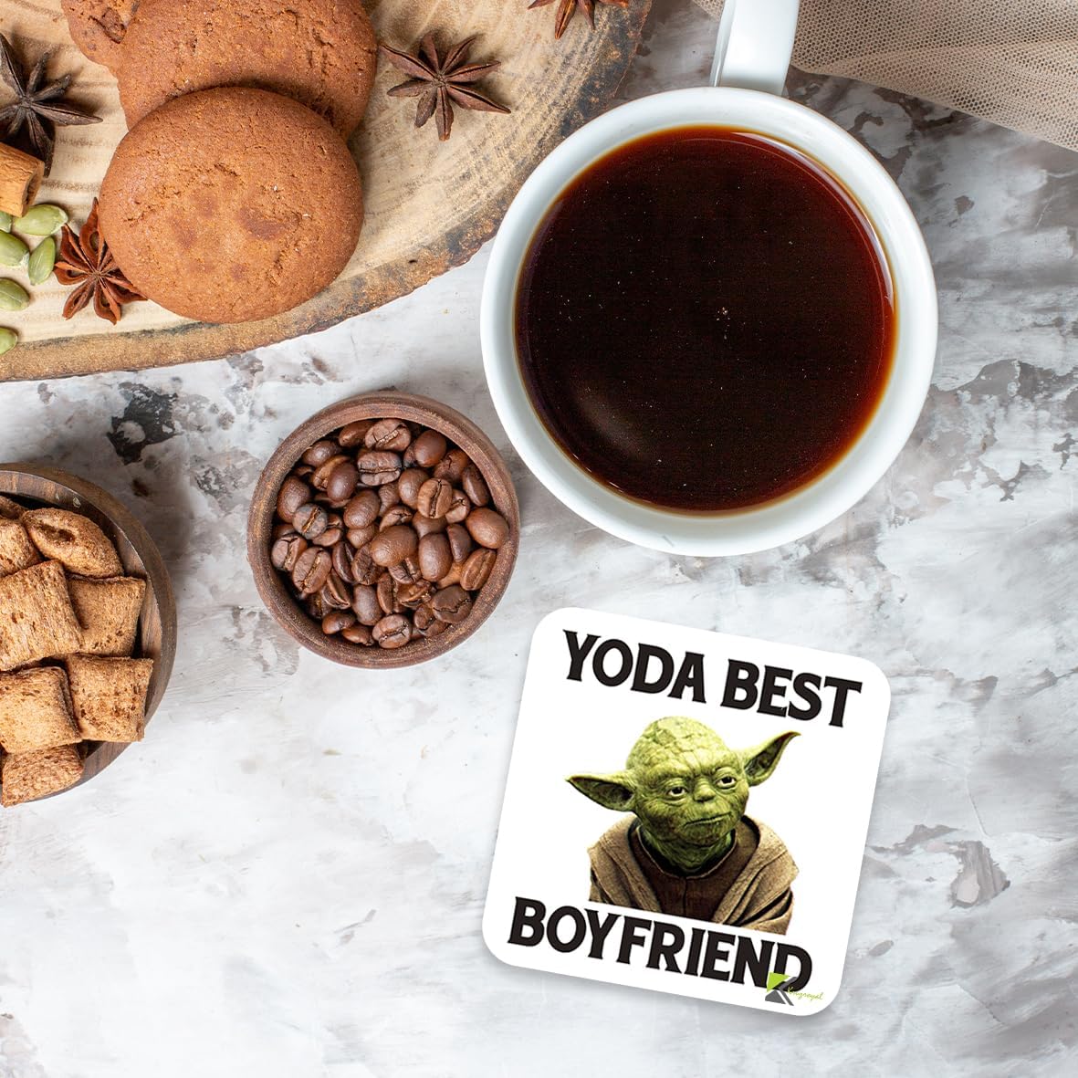 CS096 Yoda best boyfriend Novelty Funny Coffee Tea Drink Gift Glossy MDF Wooden Coaster | Gifts for Him, Men, Sci-Fi Fans | Anniversary, Birthday & Valentine's Day Present