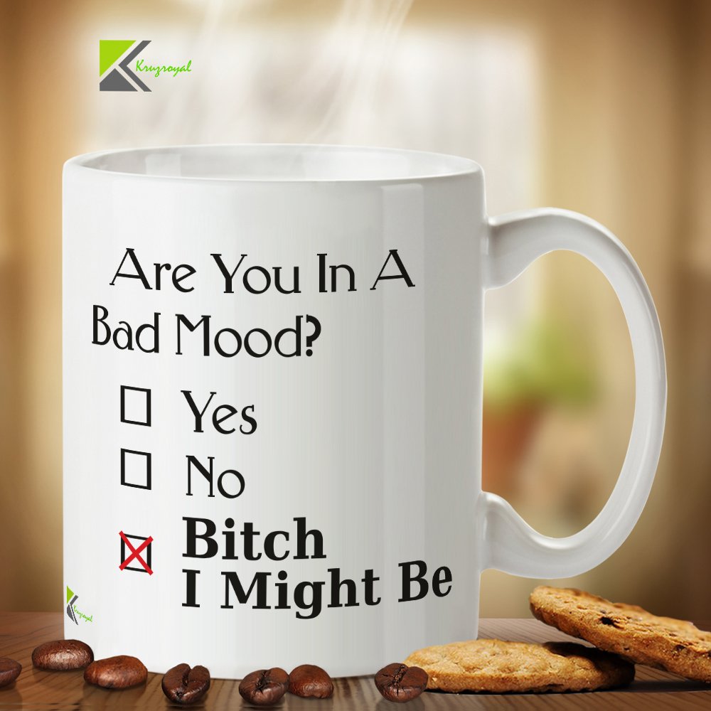Kruzroyal DZ320 are You in a Bad Mood ? yes no bit*h i Might be Funny Novelty Great Gift Idea Coffee Tea Mug