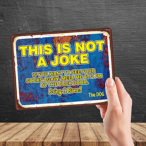 Kruzroyal MP419 This is not a joke, if you want to see your socks again, meet me at 2pm by the back door. The Dog Funny Novelty Retro Vintage Metal Wall Sign Plaque 20cm x 15cm