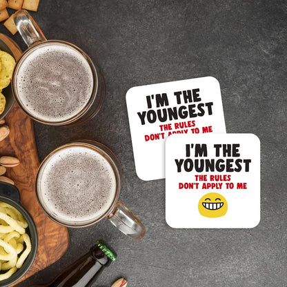 CS762 I'm The Youngest. The Rules Don't Apply to me Novelty Funny Coffee Tea Drink Gift Glossy MDF Wooden Coaster